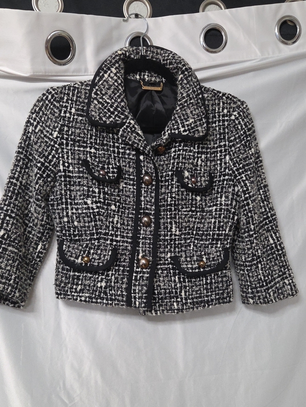 Express Girls Black & White Tweed Cropped Blazer Jacket Size 2